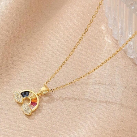 Luxe Gold Tone Stainless Steel Rainbow Necklace - Picture 3 of 3